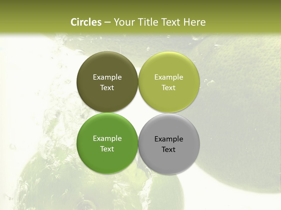 A Green Apple And Two Limes Are In The Water PowerPoint Template