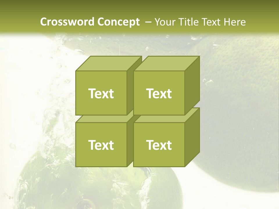 A Green Apple And Two Limes Are In The Water PowerPoint Template