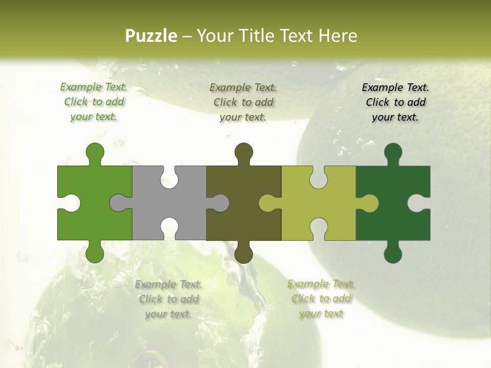 A Green Apple And Two Limes Are In The Water PowerPoint Template