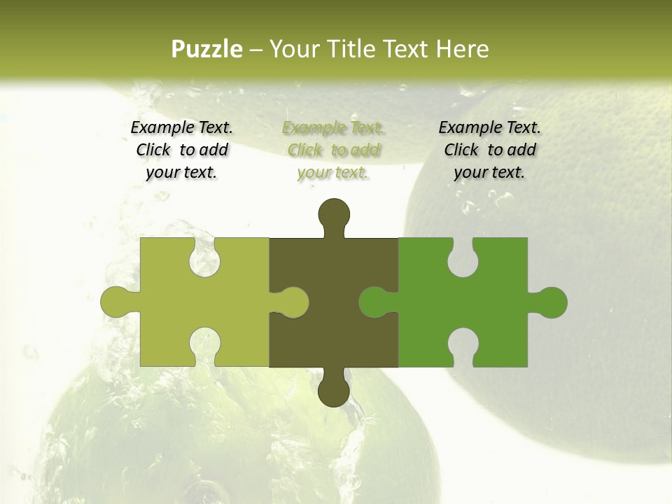 A Green Apple And Two Limes Are In The Water PowerPoint Template