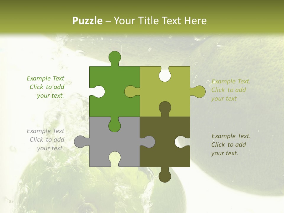 A Green Apple And Two Limes Are In The Water PowerPoint Template