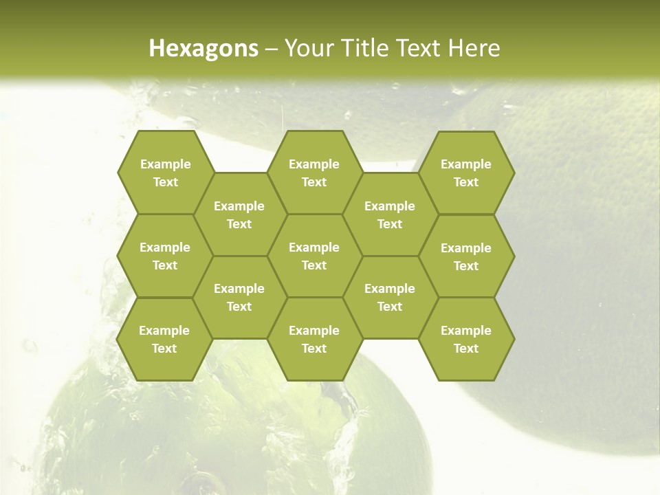 A Green Apple And Two Limes Are In The Water PowerPoint Template