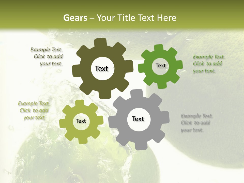 A Green Apple And Two Limes Are In The Water PowerPoint Template