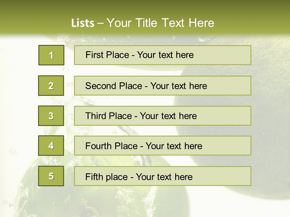 A Green Apple And Two Limes Are In The Water PowerPoint Template