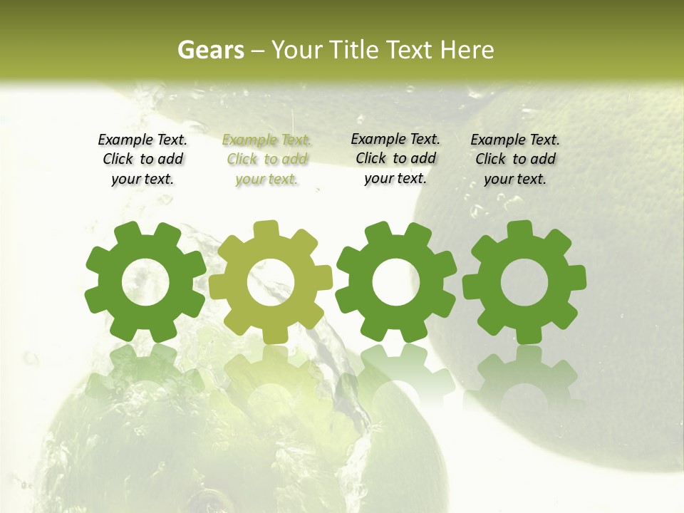 A Green Apple And Two Limes Are In The Water PowerPoint Template