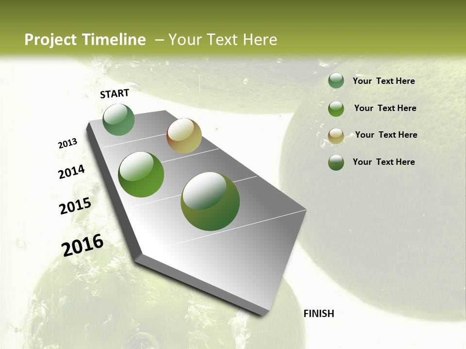 A Green Apple And Two Limes Are In The Water PowerPoint Template