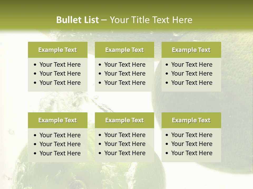 A Green Apple And Two Limes Are In The Water PowerPoint Template