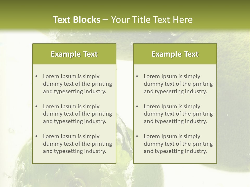 A Green Apple And Two Limes Are In The Water PowerPoint Template