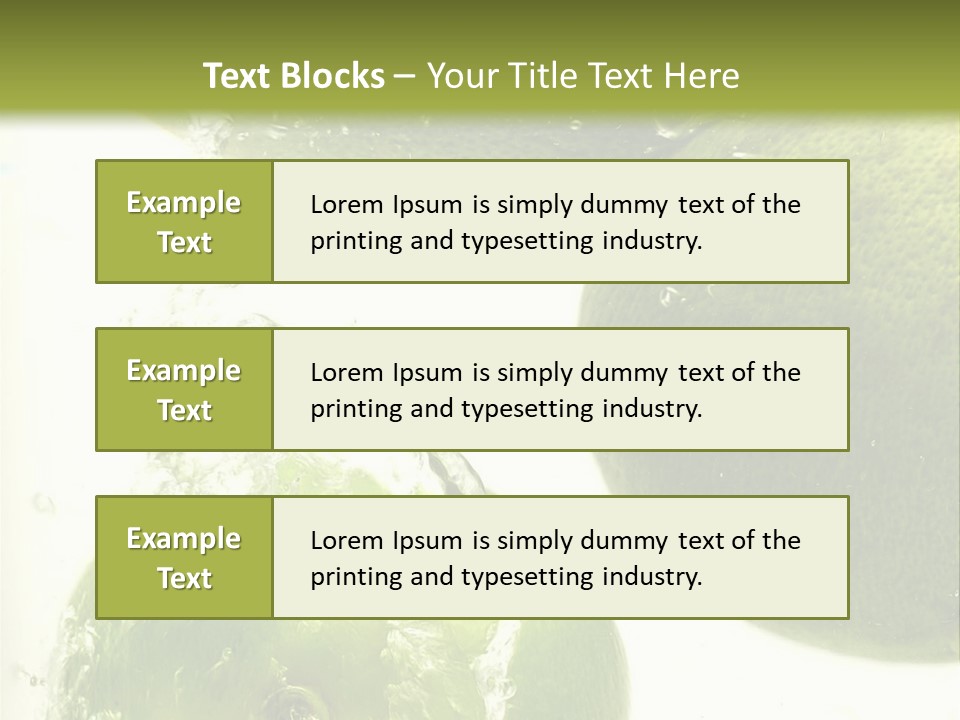 A Green Apple And Two Limes Are In The Water PowerPoint Template