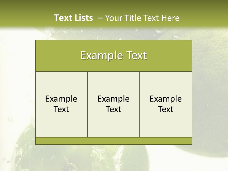 A Green Apple And Two Limes Are In The Water PowerPoint Template
