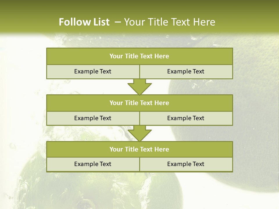A Green Apple And Two Limes Are In The Water PowerPoint Template