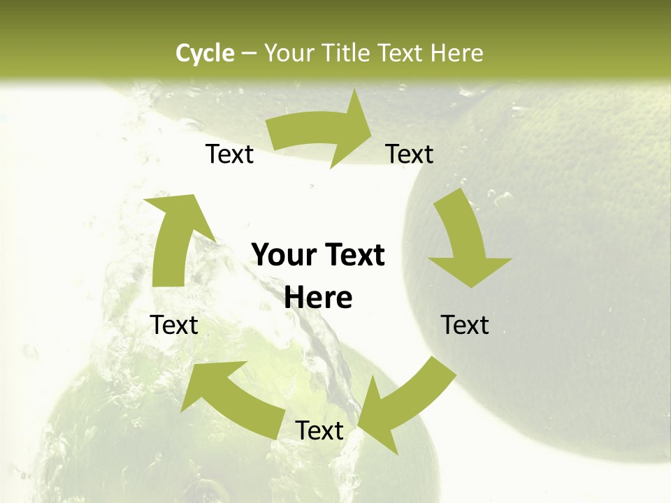 A Green Apple And Two Limes Are In The Water PowerPoint Template