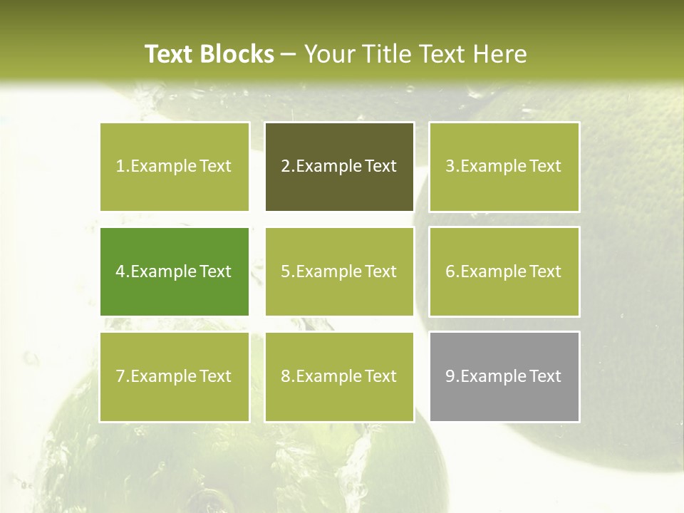 A Green Apple And Two Limes Are In The Water PowerPoint Template