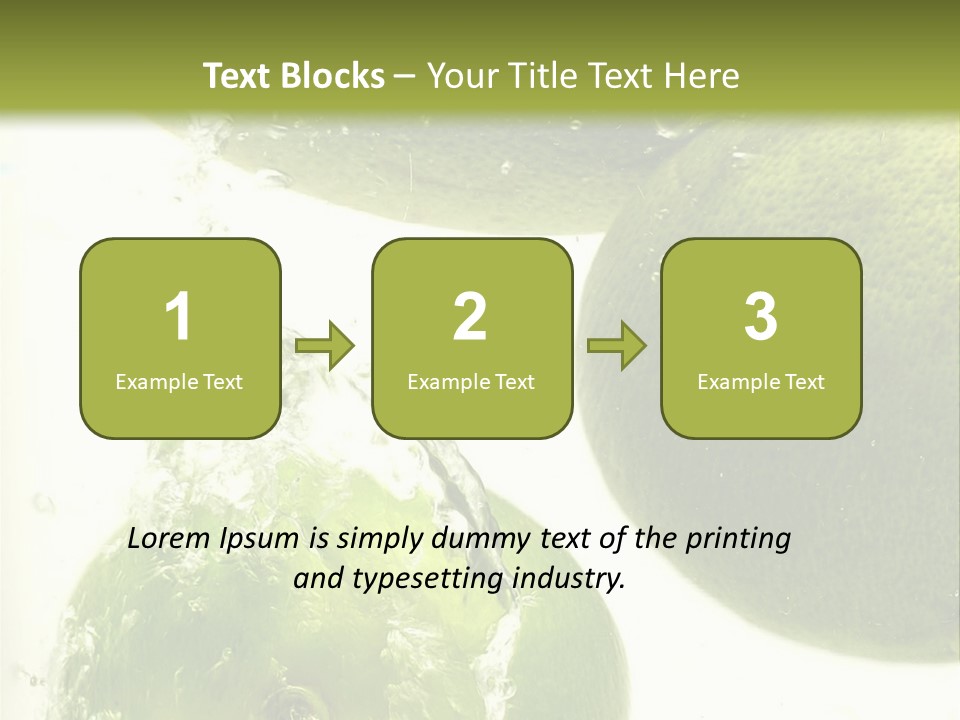 A Green Apple And Two Limes Are In The Water PowerPoint Template