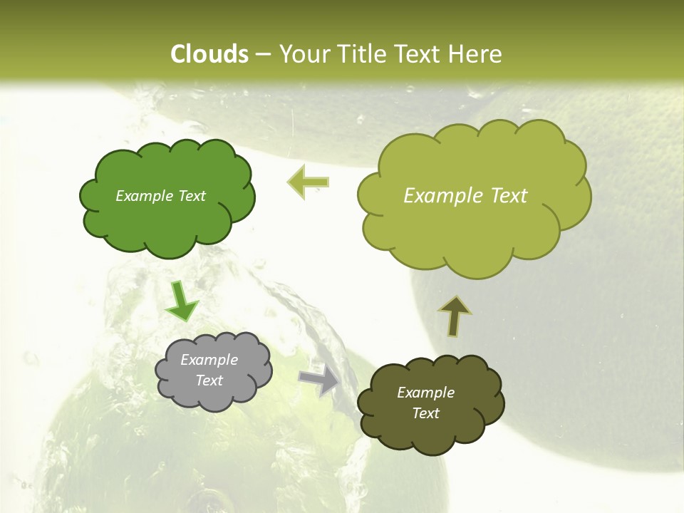 A Green Apple And Two Limes Are In The Water PowerPoint Template