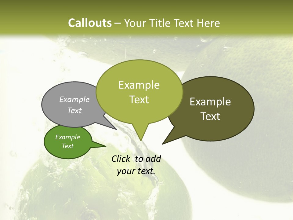 A Green Apple And Two Limes Are In The Water PowerPoint Template