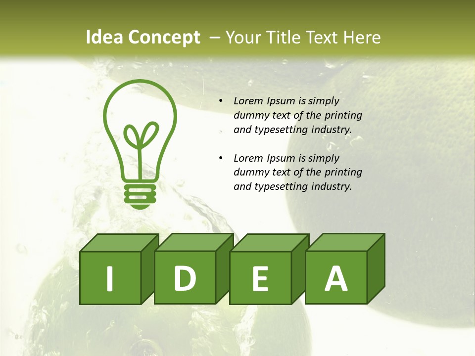 A Green Apple And Two Limes Are In The Water PowerPoint Template