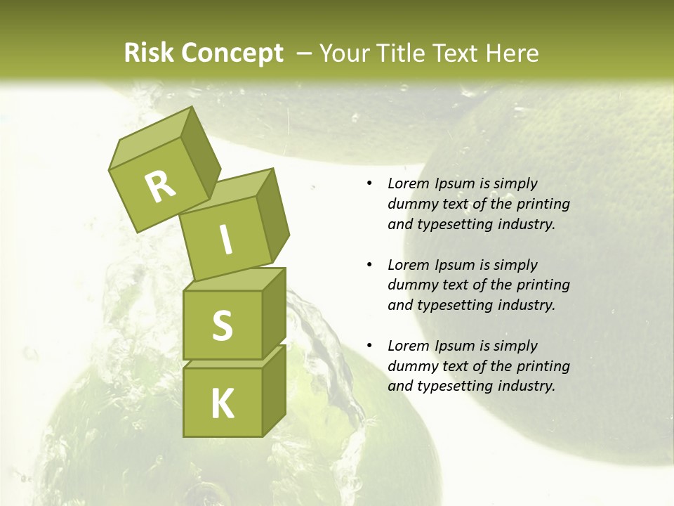 A Green Apple And Two Limes Are In The Water PowerPoint Template