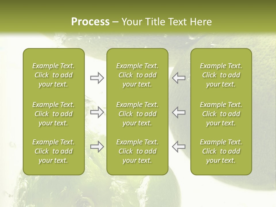 A Green Apple And Two Limes Are In The Water PowerPoint Template