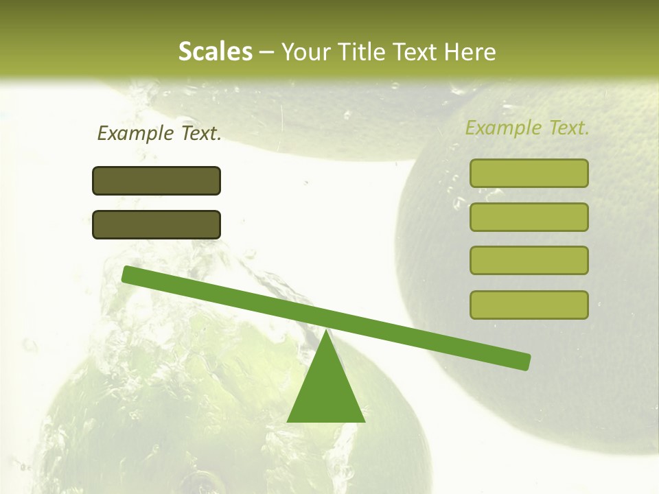 A Green Apple And Two Limes Are In The Water PowerPoint Template