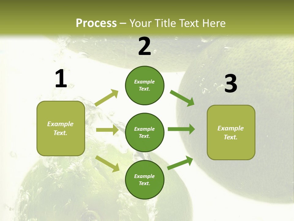 A Green Apple And Two Limes Are In The Water PowerPoint Template