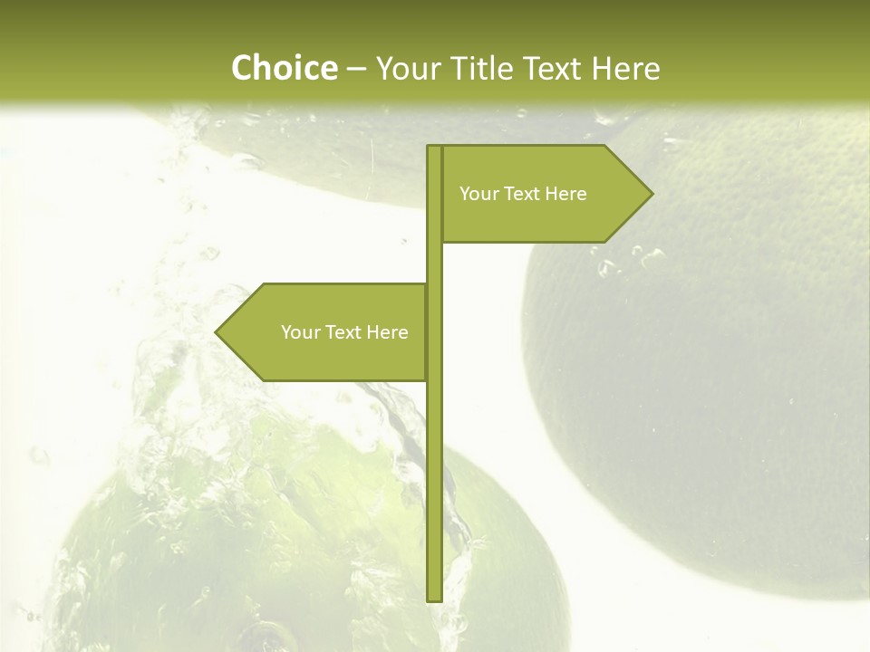 A Green Apple And Two Limes Are In The Water PowerPoint Template