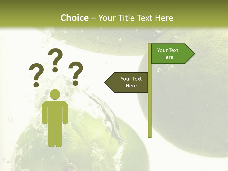 A Green Apple And Two Limes Are In The Water PowerPoint Template