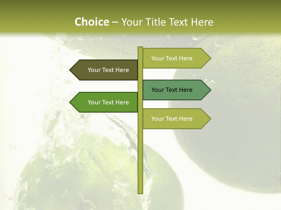 A Green Apple And Two Limes Are In The Water PowerPoint Template