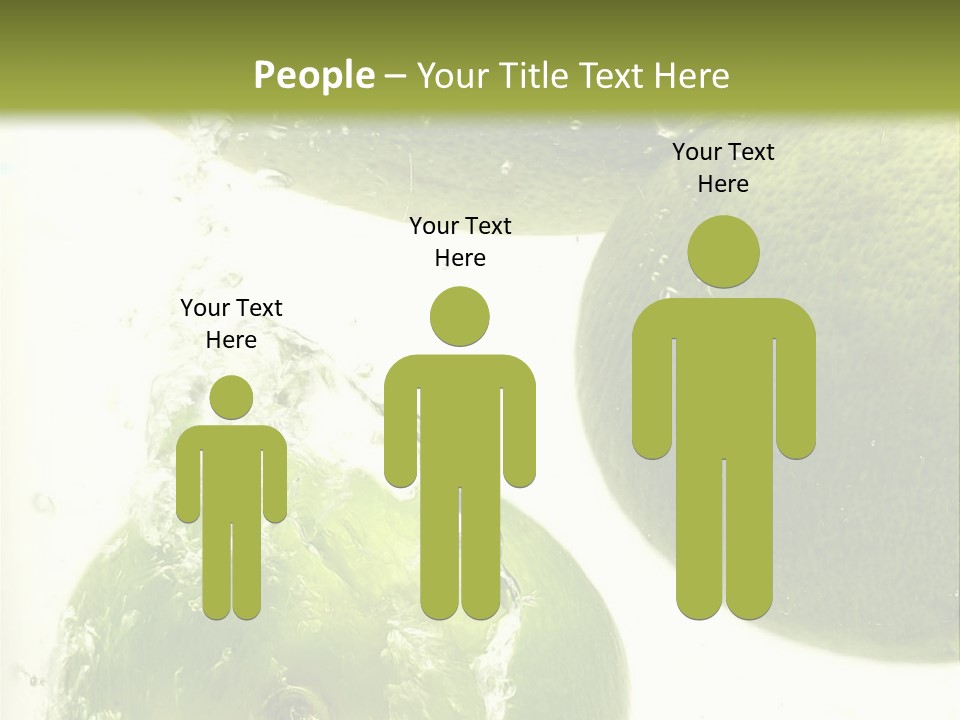 A Green Apple And Two Limes Are In The Water PowerPoint Template