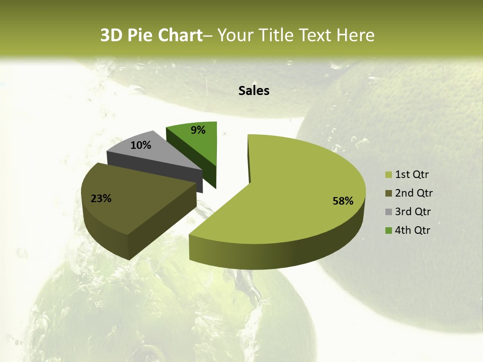 A Green Apple And Two Limes Are In The Water PowerPoint Template