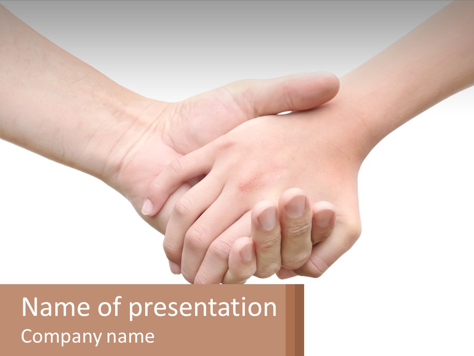 A Couple Of Hands Holding Each Other Over A White Background PowerPoint Template