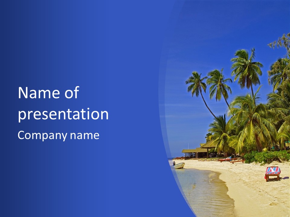 A Beach With Palm Trees And A Blue Sky PowerPoint Template