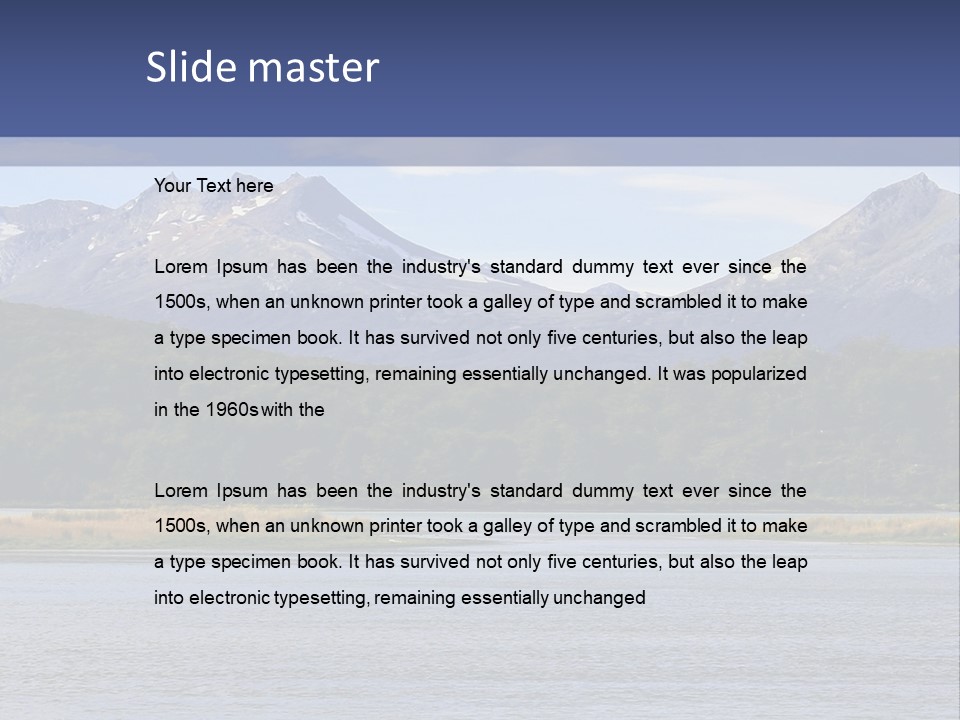 A Lake With Mountains In The Background And A Blue Sky PowerPoint Template