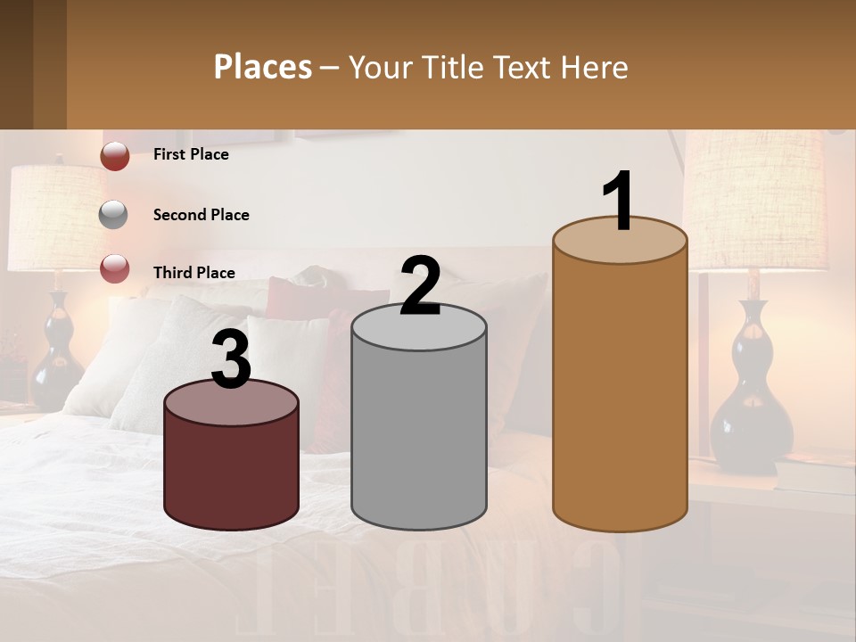 A Bed With Pillows And Lamps In A Bedroom PowerPoint Template