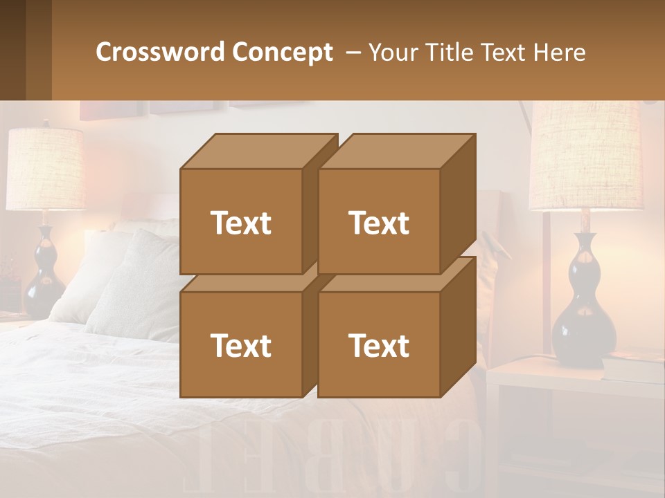 A Bed With Pillows And Lamps In A Bedroom PowerPoint Template