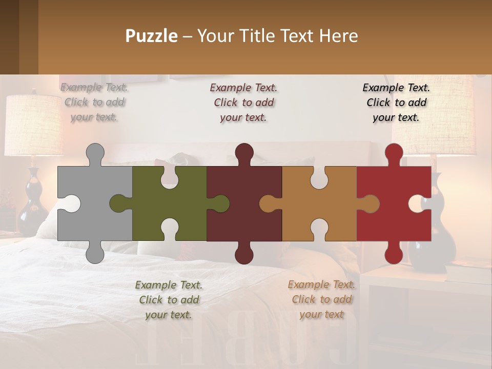 A Bed With Pillows And Lamps In A Bedroom PowerPoint Template