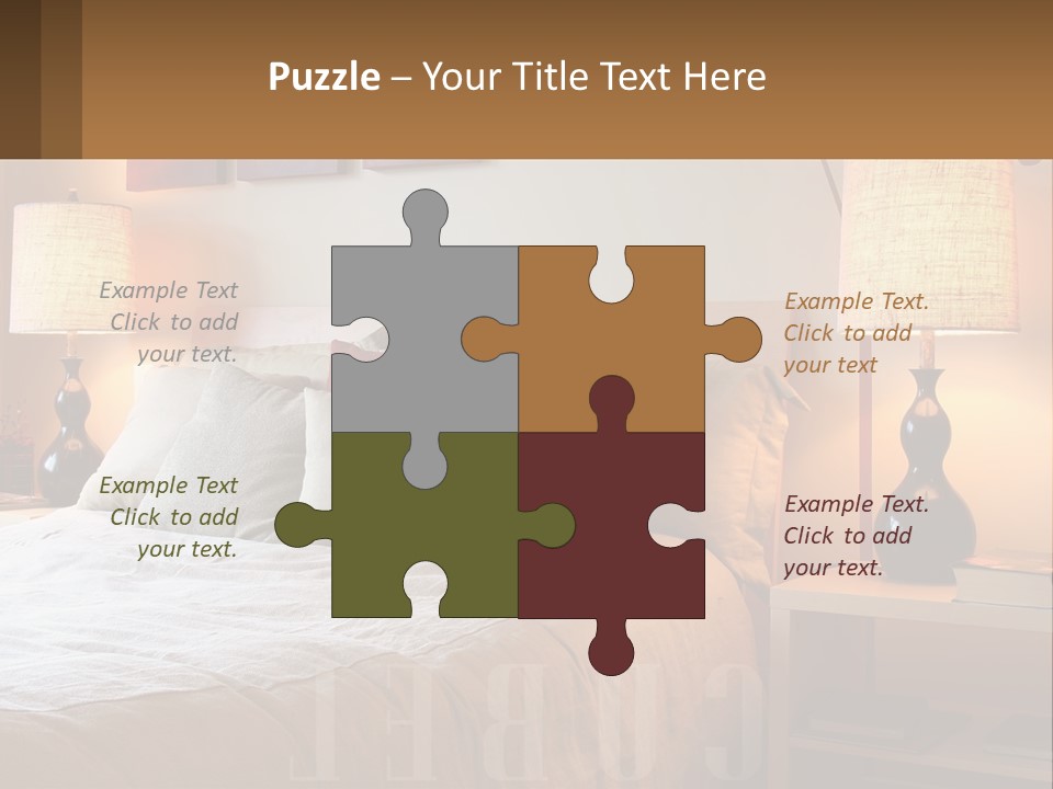 A Bed With Pillows And Lamps In A Bedroom PowerPoint Template