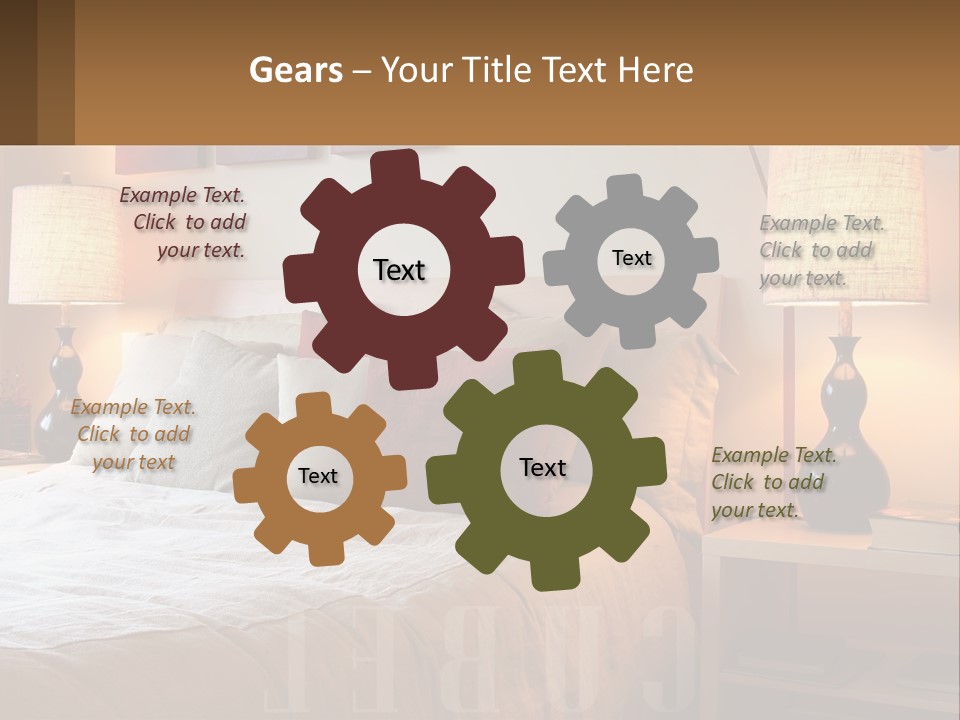 A Bed With Pillows And Lamps In A Bedroom PowerPoint Template