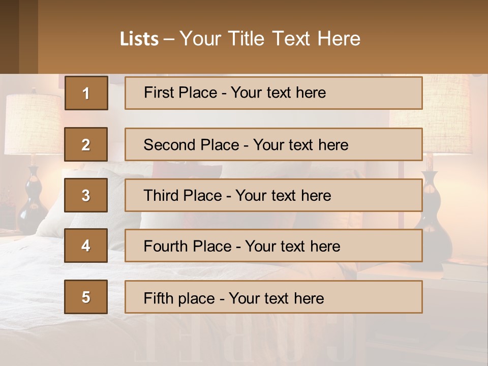 A Bed With Pillows And Lamps In A Bedroom PowerPoint Template