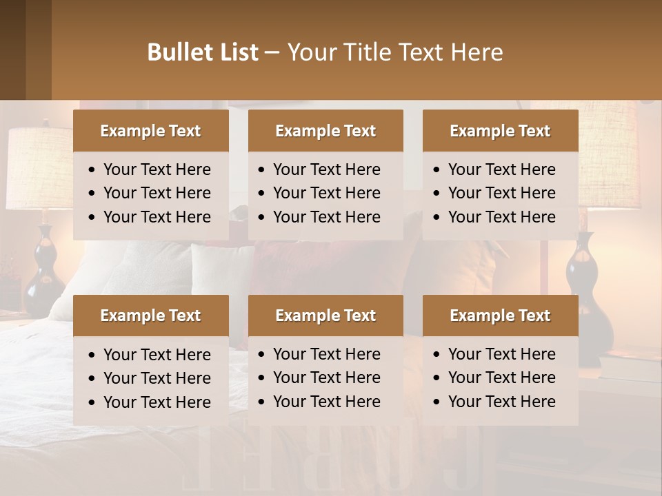 A Bed With Pillows And Lamps In A Bedroom PowerPoint Template