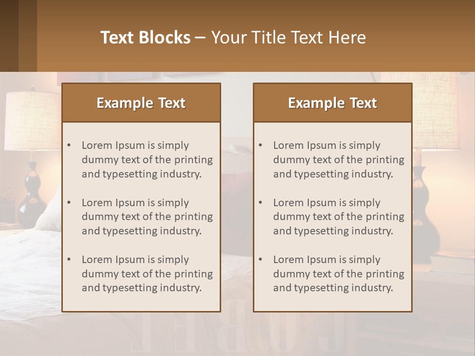 A Bed With Pillows And Lamps In A Bedroom PowerPoint Template