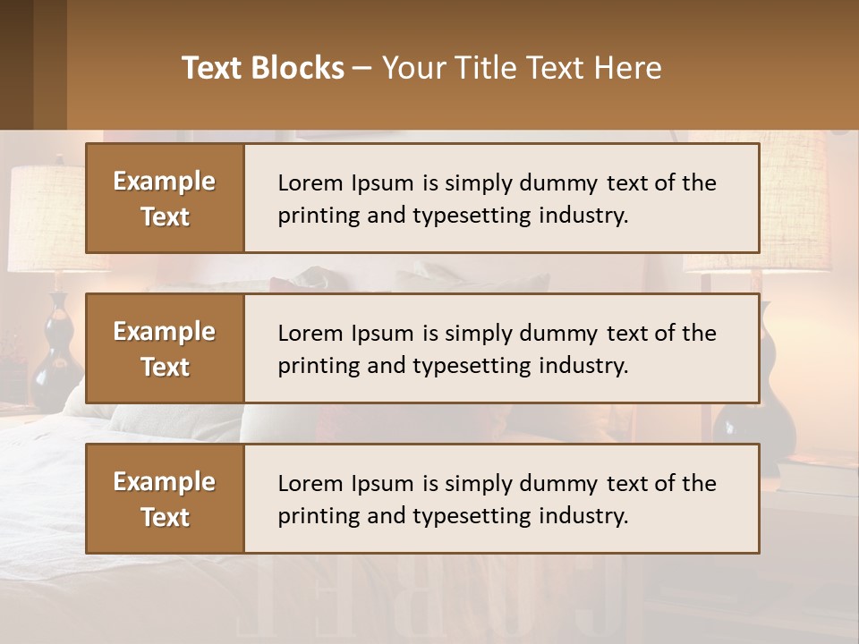 A Bed With Pillows And Lamps In A Bedroom PowerPoint Template