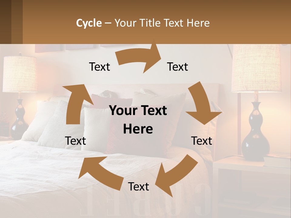 A Bed With Pillows And Lamps In A Bedroom PowerPoint Template