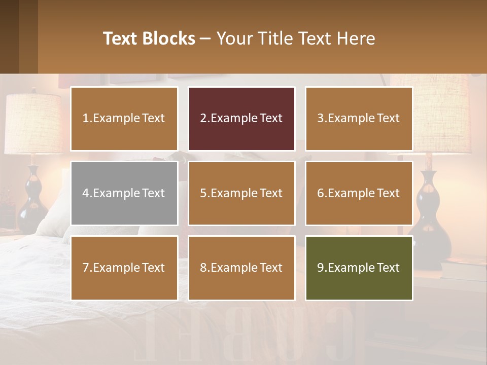 A Bed With Pillows And Lamps In A Bedroom PowerPoint Template