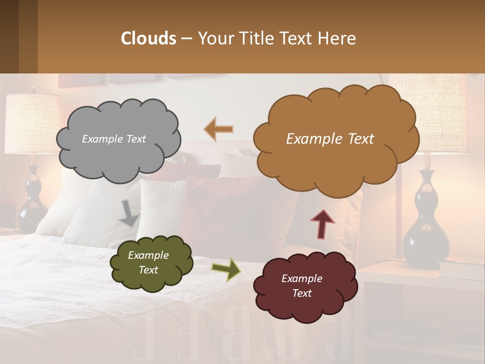 A Bed With Pillows And Lamps In A Bedroom PowerPoint Template