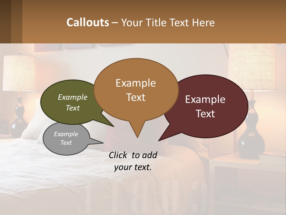 A Bed With Pillows And Lamps In A Bedroom PowerPoint Template