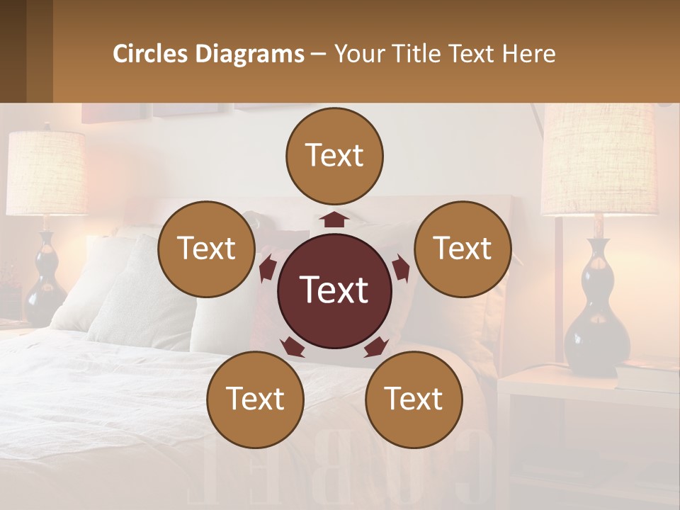 A Bed With Pillows And Lamps In A Bedroom PowerPoint Template