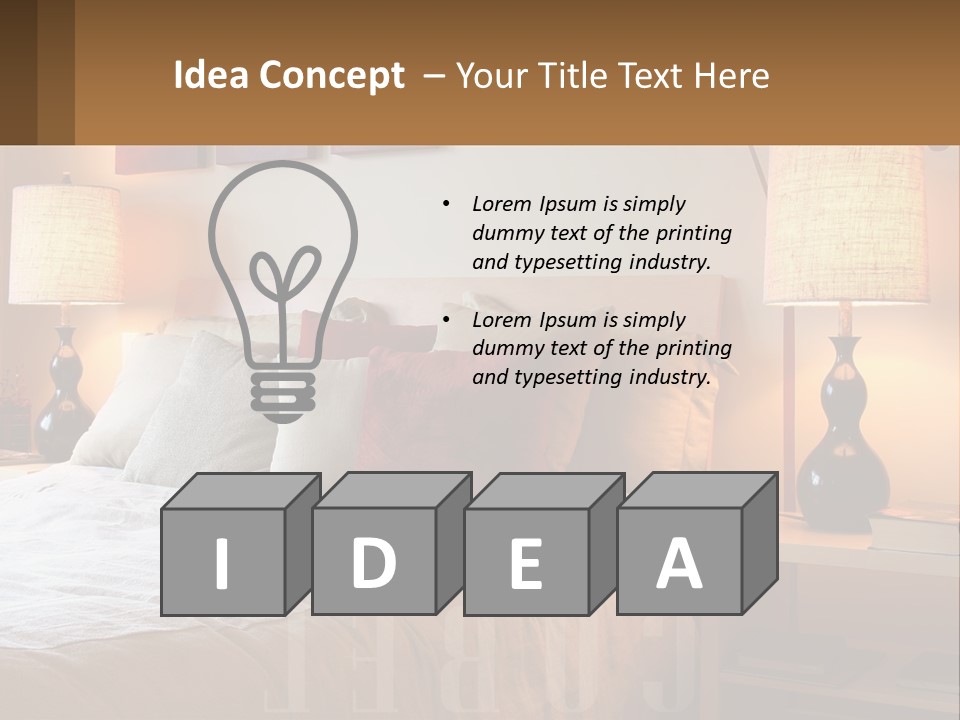 A Bed With Pillows And Lamps In A Bedroom PowerPoint Template