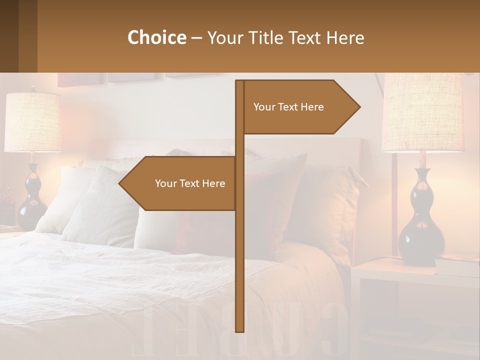 A Bed With Pillows And Lamps In A Bedroom PowerPoint Template