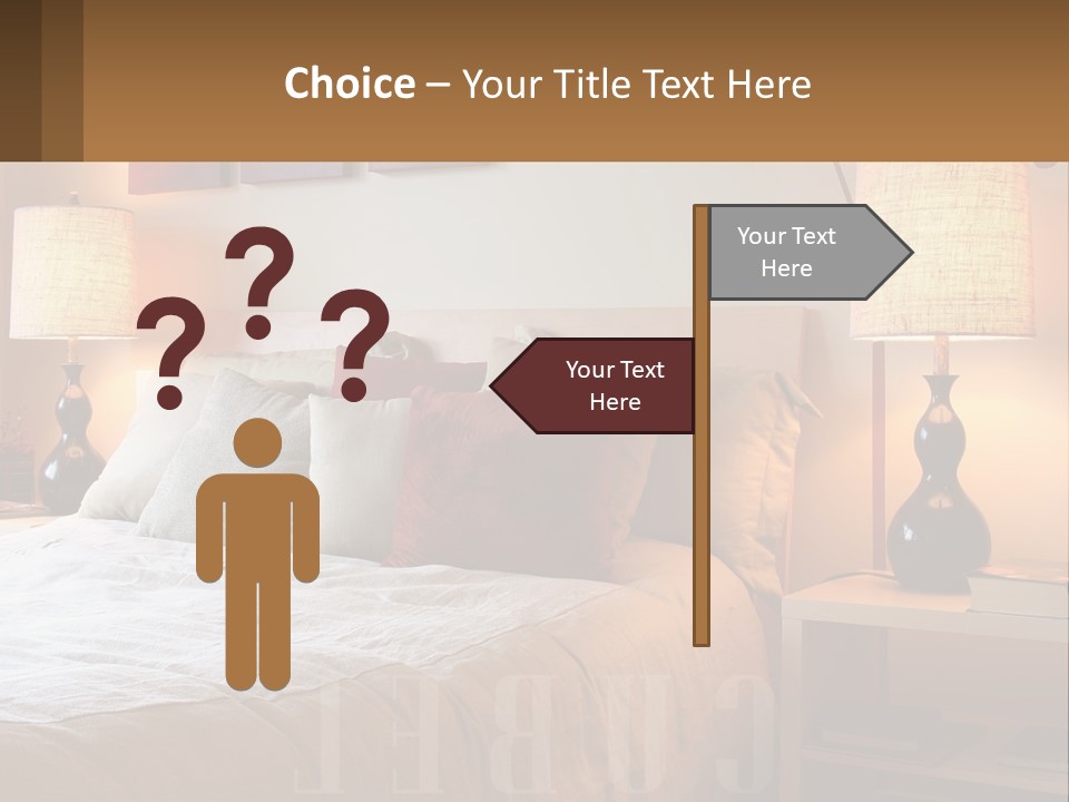 A Bed With Pillows And Lamps In A Bedroom PowerPoint Template